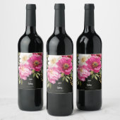 ピンクと白の水色の牡丹のフローラ結婚 ワインラベル (ボトル)