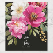 ピンクと白の水色の牡丹のフローラ結婚 ワインラベル (シングルラベル)