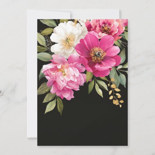 ピンクと白の水色の牡丹のフローラ結婚 招待状 (裏面)