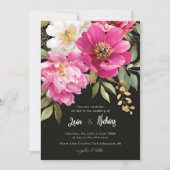 ピンクと白の水色の牡丹のフローラ結婚 招待状 (正面)