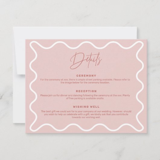 ピンクと白の波状の縁ど詳細エンクロージャカード 招待状 (正面)