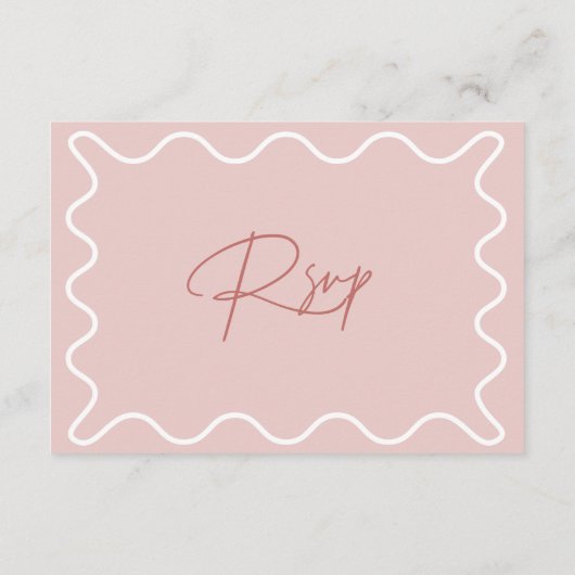 ピンクと白の波状RSVP縁どカード エンクロージャーカード (裏面)