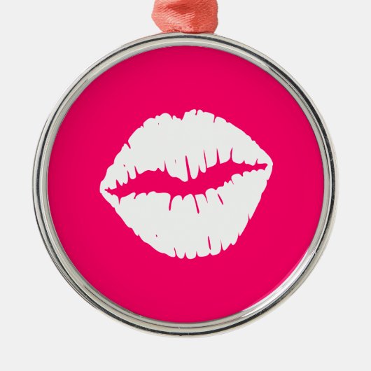 ピンクと白の滑り メタルオーナメント (正面)