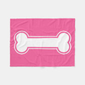 ピンクと白の漫画の犬の骨 フリースブランケット (正面(横))