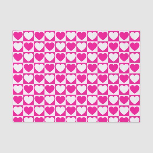 ピンクと白の熱いパター市松模様にンとハート 薄葉紙 (正面)