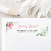 ピンクと白の熱帯ビーチの花 ラベル (インサイチュ)