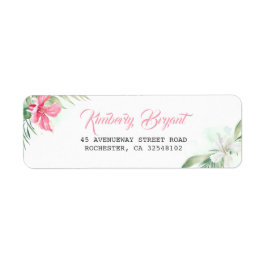 ピンクと白の熱帯ビーチの花 ラベル
