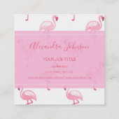 ピンクと白の熱帯フラミンゴパターン スクエア名刺 (裏面)