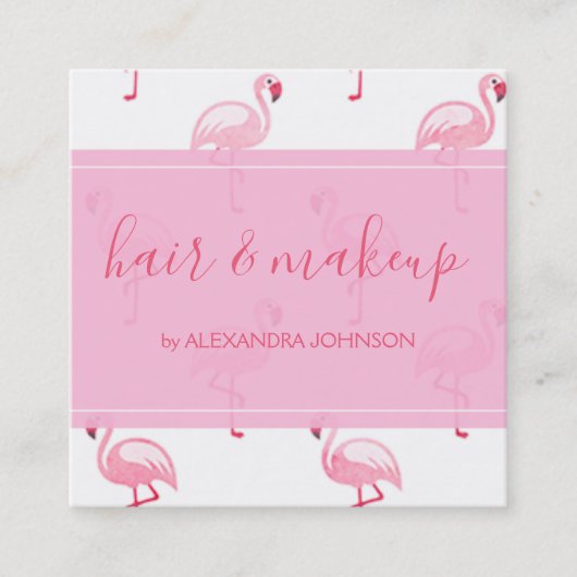ピンクと白の熱帯フラミンゴパターン スクエア名刺 (正面)