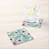 ピンクと白の熱帯性ハイビスカスの花の模様 スクエアペーパーコースター (インサイチュ)