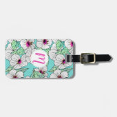 ピンクと白の熱帯性ハイビスカスの花の模様 ラゲッジタグ (正面横)