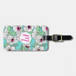 ピンクと白の熱帯性ハイビスカスの花の模様 ラゲッジタグ