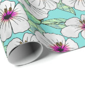 ピンクと白の熱帯性ハイビスカスの花の模様 ラッピングペーパー (ロールコーナー)