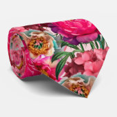 ピンクと白の牡丹とアジサイの花 ネクタイ (ロール)