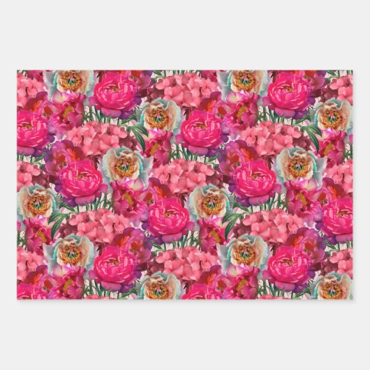 ピンクと白の牡丹とアジサイの花 ラッピングペーパーシート (正面2)