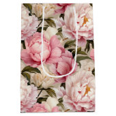 ピンクと白の牡丹のパターン(の模様が)ある花 ミディアムペーパーバッグ (裏面)