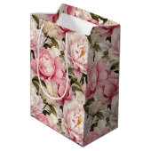 ピンクと白の牡丹のパターン(の模様が)ある花 ミディアムペーパーバッグ (裏面アングル)
