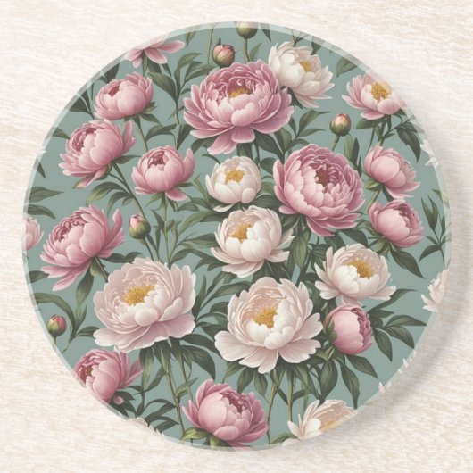 ピンクと白の牡丹の花 コースター (正面)