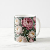 ピンクと白の牡丹の花 コーヒーマグカップ (正面右)