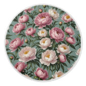 ピンクと白の牡丹の花 セラミックノブ (正面)