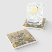 ピンクと白の牡丹の花（牡丹はまだ生きている） ストーンコースター (横)