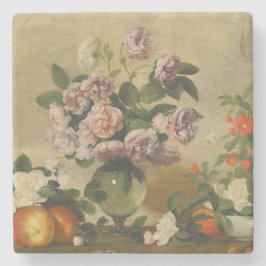 ピンクと白の牡丹の花（牡丹はまだ生きている） ストーンコースター