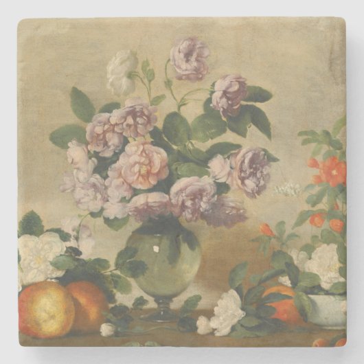 ピンクと白の牡丹の花（牡丹はまだ生きている） ストーンコースター (正面)