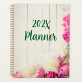 ピンクと白の牡丹を木に素朴飾る プランナー手帳 (正面)