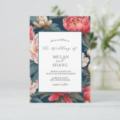 ピンクと白の牡丹オリエンタルプリント結婚ズ 招待状 (スタンド正面)