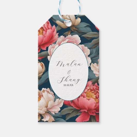 ピンクと白の牡丹オリエンタル結婚ズ ギフトタグ (正面)
