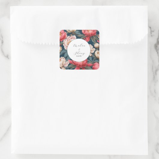 ピンクと白の牡丹オリエンタル結婚ズ スクエアシール (バッグ)