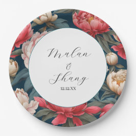 ピンクと白の牡丹オリエンタル結婚ズ ペーパープレート