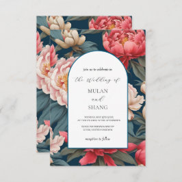 ピンクと白の牡丹オリエンタル結婚ズ 招待状
