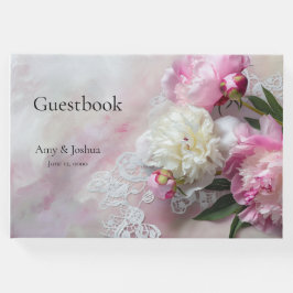 ピンクと白の牡丹オンレースゲストブック ゲストブック