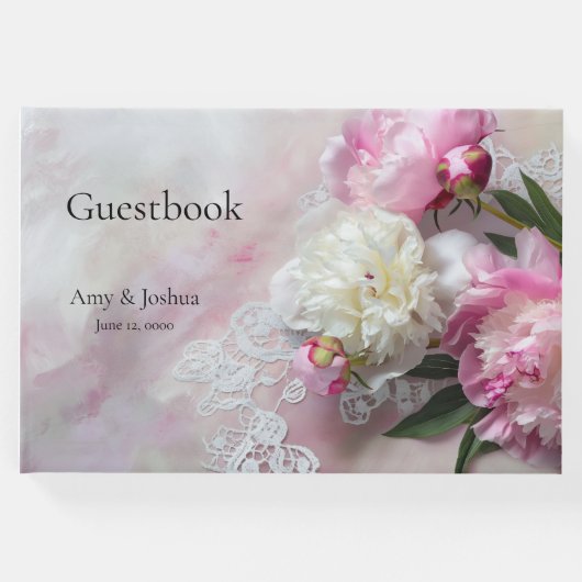 ピンクと白の牡丹オンレースゲストブック ゲストブック (正面)