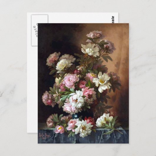 ピンクと白の牡丹ファインアートはがき ポストカード (正面/裏面)