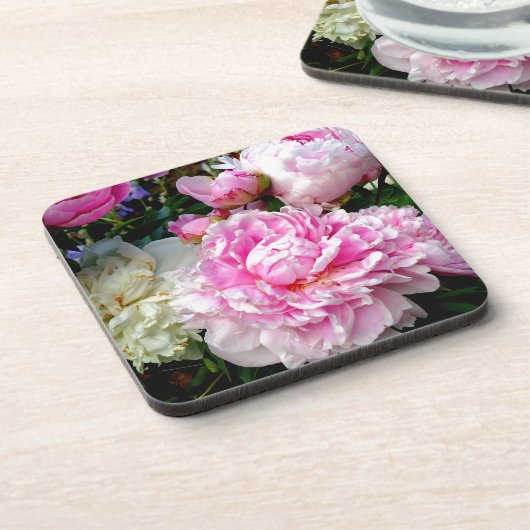 ピンクと白の牡丹 コースター (左側)