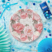 ピンクと白の牡丹 ペーパープレート (パーティー)