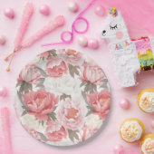 ピンクと白の牡丹 ペーパープレート (パーティー)