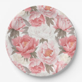 ピンクと白の牡丹 ペーパープレート (正面)