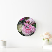 ピンクと白の牡丹 ラウンド壁時計 (ホーム)
