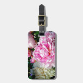 ピンクと白の牡丹 ラゲッジタグ (正面縦)