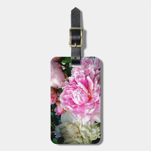 ピンクと白の牡丹 ラゲッジタグ (正面縦)