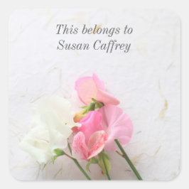 ピンクと白の甘いエンドウの蔵書票 スクエアシール