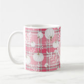 ピンクと白の秋パターンとカボチャと名前 コーヒーマグカップ (左)