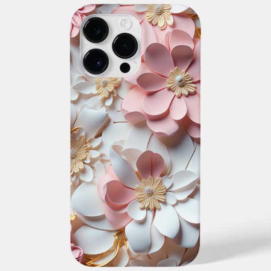 ピンクと白の紙3-Dルック花 Case-Mate iPhoneケース (裏面)