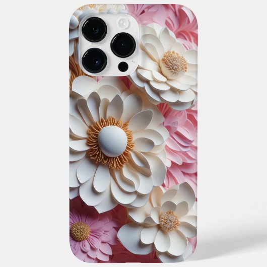ピンクと白の紙3-Dルック花 Case-Mate iPhoneケース (裏面)