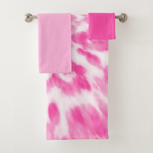 ピンクと白の絞り染め バスタオルセット (インサイチュ)