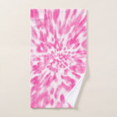 ピンクと白の絞り染め バスタオルセット (ハンドタオル)