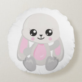 ピンクと白の緑豊かなバニー ラウンドクッション